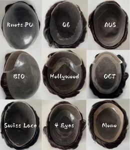 สต็อกผมสีน้ําตาลธรรมชาติตรงผ้าห่มอินเดียชายหัวล้าน hairpieces แพทช์ผมโมโนความหนาแน่น 130 - Product Image 6