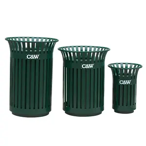 outdoor round thermoplastic coating steel garbage bin unique metal garden eco waste trash cans