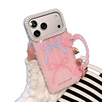 Coque de luxe scintillante pour iPhone 18 17 Pro Max avec cordon de maintien et béquille, étui arrière antichoc orné de strass étincelants