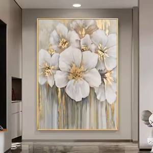 Flor de lámina de oro moderna, lienzo pintado a mano, textura, arte de pared grande, pintura <span class=keywords><strong>al</strong></span> óleo, pintura de pared abstracta hecha a mano para decoración del hogar - Product Image 1