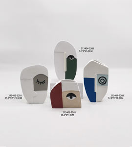 Jarrón decorativo de cerámica con cara humana distorsionada Irregular creativa nórdica arreglo floral colorido - Product Image 1