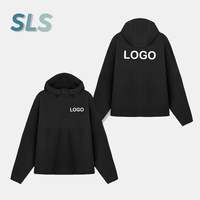 Coupe-vent de sport unisexe en nylon pour l'hiver, avec logo personnalisé, col zippé 1/4, capuche, poches surdimensionnées, pull-over écologique pour le football