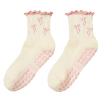 Chaussettes de yoga antidérapantes à bord festonné pour femmes, avec logo personnalisé, en jacquard, pour le Pilates, l'entraînement en studio et le sport