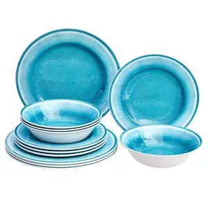 Organizador de vajilla melamina set d'assiettes bleu ciel set de 12pcs vaisselle en mélamine set de vaisselle de camping