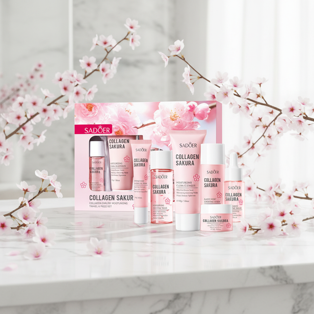 Skin Care Products SADOER Sakura Collagen Travel Size Sakura Skincare Kit 6pcs Hydrating Skin Care Set Mini Skin Care Gift Set