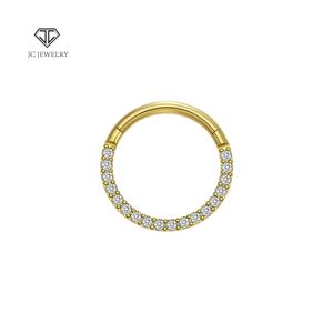 <span class=keywords><strong>Superstar</strong></span> g23 טיטניום גילוף דק קטע מכונף צד טבעת משובצת 15 זירקון לבן גוף פירסינג תכשיטים - Product Image 1