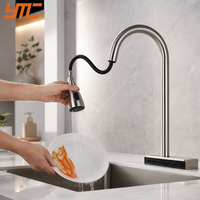 Robinet de cuisine extractible YMC 304 en acier inoxydable, chaud et froid, avec jet pluie, rotation à 360 degrés, mitigeur d'évier doré