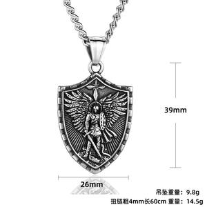 Viking Warrior Retro Arcángel Michael Holy Shield colgante collar hombres oración amuleto collar de acero inoxidable - Product Image 5