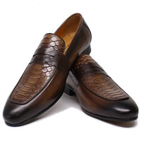 125-204 Chaussures habillées et Richelieu pour hommes en cuir véritable faites à la main, mocassins à enfiler à motif peint à la main, chaussures de ville formelles pour hommes