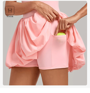 2 1 Gaun Olahraga Dua Potong Model Puffy Bubble Dress dengan Tali, Saku, Bahan Bernapas, Cepat Kering, Anti-Exposure, dan Lipit untuk Wanita - Product Image 6