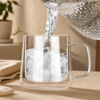 Mug à café de luxe en verre à double paroi de 10 oz avec poignée, isolé pour le thé chaud, le café, l'espresso, qualité alimentaire