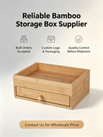 Organizador de Escritorio de Bambú con Cajón, Caja Multiusos para Maquillaje, Papelería, Baño, Oficina, Tocador