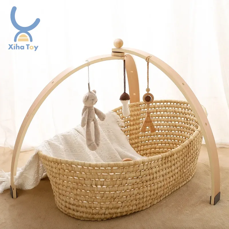 XIHA Wooden Baby Play Gym Mat With Hanging Toys Baby Activity Gym Frame Hanging Bar Toddler Gym Newborn Gift for Girl and Boy