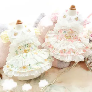 Pet Clothes Princess Bow Dress Birthday Party Dogs Spring Summer Colorful Lace Dress Lovely Bow Dress Dog Costume