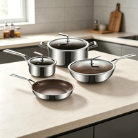 Ensemble de casseroles en acier inoxydable tri-couches 304, série titane fondu, antiadhésif, compatible gaz et induction, poêle de cuisson B