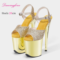 20cm paillettes dorées Sexy Banquet talons hauts pôle danse chaussures plate-forme talons hauts femmes grand bout qui fuit sandales