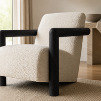 Fauteuil d'appoint Boucle, fauteuil moderne rembourré, canapé simple avec structure en bois noir pour salon, chambre à coucher, coin lecture