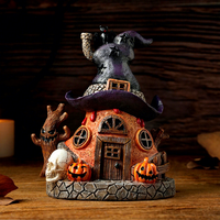 Figurine en résine maison magique fantastique avec chapeau de sorcière, toit, crâne, citrouille et esprit d'arbre pour la décoration de table à la maison