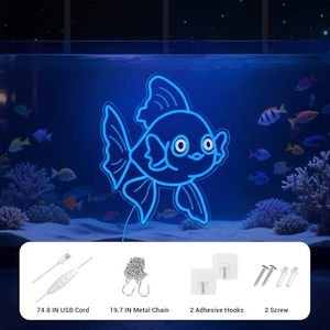 Signes électroniques LED personnalisables IP65 étanches <span class=keywords><strong>Poisson</strong></span> <span class=keywords><strong>rouge</strong></span> bleu Thème océan pour la maison Bar Chambre à coucher Restaurant Cadeaux de Noël - Product Image 3