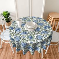 Nappe de table basse LIVING en polyester, motif floral vintage bleu, imprimée au bloc, tissée, moderne, imperméable, écologique et lavable
