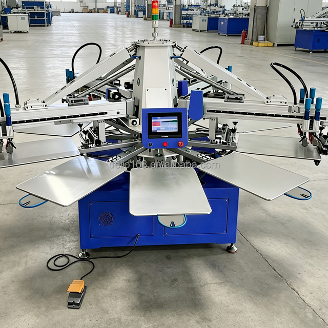 10 Station 4 Color Rotary Screen Printing Machine Flat Screen Printer for Garment Printing