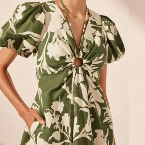 Custom Flower Print Short Sleeve Summer Women's Sexy Dress For Lady Clothes Streetwear Casual Women Mini Dresses Manufacturer