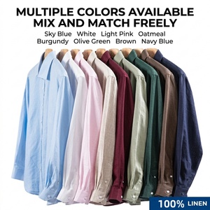 Chemise décontractée homme en lin et coton 100% uni, manches longues, respirante, boutonnée, multicolore, pour l'été, vente en gros, TKAN8109 - Product Image 1