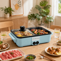 Grill électrique Yuanjian 1350W, plaque de cuisson combinée, double contrôle de température, sans fumée, antiadhésif, barbecue avec thermostat