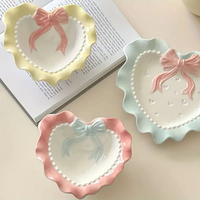 Rétro Coeur Céramique Maison Petit Déjeuner Dessert Salade De Fruits Pâtes Plat Profond Assiettes Plates En Céramique De Dentelle