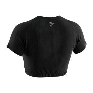 เสื้อยืดแฟชั่นเพาะกายเซ็กซี่สำหรับสาวๆ สีชมพู คอกลมครึ่งตัว แขนสั้น พิมพ์ลาย เสื้อครอปออกกำลังกายสำหรับผู้หญิง มีโลโก้ - Product Image 3