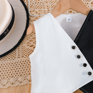 Nuovo Set Estivo 2025 per Ragazze: Gilet Bianco e Nero a Contrasto + <span class=keywords><strong>Pantaloni</strong></span> Bianchi Plissettati, Completo Moda 2 Pezzi - Product Image 4