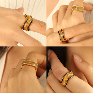 Bagues tendance dorées à motif géométrique, serties pavé, bijoux unisexes, cadeau - Product Image 4