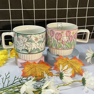 Taza de cerámica japonesa bonita, taza de té y café estilo <span class=keywords><strong>estambre</strong></span> de tulipán con estilo Ins, taza de agua para oficina y hogar para obsequios - Product Image 3