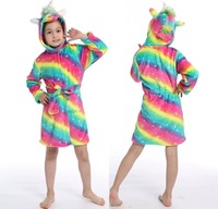 Peignoirs de bain en flanelle pour femmes et enfants, motif de dessin animé licorne renard, robes de nuit, vêtements de nuit pour filles, hiver, respirant, moelleux