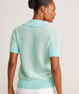 Custom <strong>Ladies</strong> Vintage Short for <strong>Polo</strong> Sweater <strong>Ladies</strong> Summer Casual Jacquard Pullover Knitwear Striped Crochet Knit Shirt <strong>Jumper</strong> - Product Image 3