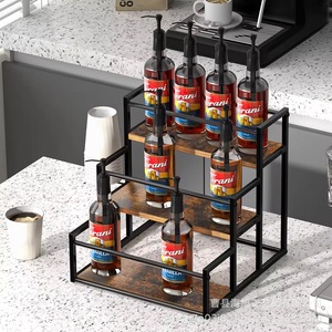 Ironwork Multi Tiered <b>Storage</b> <b>Rack</b> 3 Floors Wooden Desktop Organizer For Kitchen Spice And <b>Bottle</b> Display - Product Image 2