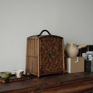 Boîte à thé portative en bambou Xiangfei, boîte de rangement pour ustensiles à thé, abri pour le thé, coffret à thé en bambou - Product Image 4