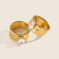 X&L Moderner Breiter Zirkon-Ring 18K Vergoldeter Edelstahl Statement Trendiger Schmuck für Damen Party Verlobung