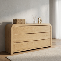 Commode à 6 tiroirs en chêne de style nordique moderne, avec bords arrondis, meuble de rangement pour chambre à coucher, mobilier de maison
