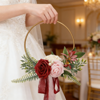 Cincin Mawar Pita Bunga Bulan Buket Tangan Pengiring Pengantin Kreatif Lingkaran Emas Pernikahan Buatan Tangan Modern Tahun Baru Natal