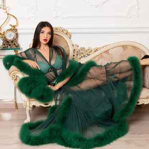 Vestaglia Lunga in Tulle con Piume di Marabù, Lingerie Sexy, Vestaglia Vintage con Piume, Abito per Servizio Fotografico <span class=keywords><strong>Premaman</strong></span> - Product Image 1