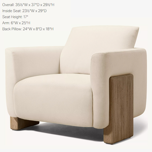 Fauteuil d'appoint de salon au design moderne avec cadre en bois massif de chêne/frêne et tissu, fauteuil simple - Product Image 3