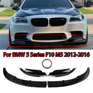 Front Bumper Spoiler Lip <b>Splitter</b> for BMW F10 M5 2012-2016 4Pcs Guide Plate Glossy Black Carbon Fiber Look - Product Image 1