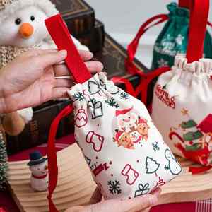 Sacs de rangement en toile personnalisés pour Noël avec cordon de serrage, poignée intégrée, pour la décoration de fêtes et l'emballage de cadeaux d'affaires - Product Image 4