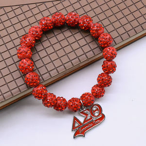 Precio bajo Venta al por mayor <span class=keywords><strong>Sorority</strong></span> Delta Sigma Theta <span class=keywords><strong>Charm</strong></span> Making Red White Bling Beaded Greek DST 1913 Soror Jewelry Pulsera elástica - Product Image 3