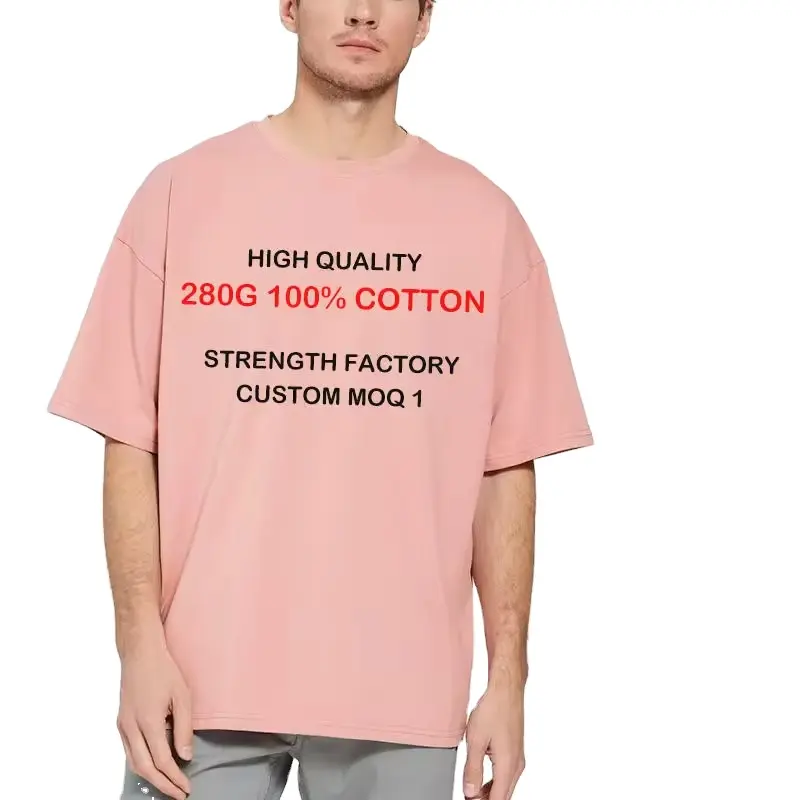 Camiseta 100% algodão estampada grande plus size para homens, camiseta lisa bordada pesada de alta qualidade 280 g/m2