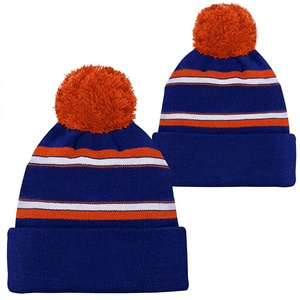 Bonnet en tricot à carreaux doublé satin avec pompon en fausse fourrure épaisse et ample, unisexe pour enfants, côtelé, épais, pour l'hiver, style plage, dessiné à la main - Product Image 2