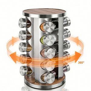 Ensemble d'étagères à épices rotatives, organiseur d'épices, étagère à épices rotative à 360 degrés, étagère à épices en bambou, organiseur d'épices de cuisine - Product Image 1