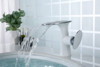 Robinet de lavabo cascade monocommande chromé blanc brossé, corps en cuivre, alliage de zinc, à poser sur comptoir, avec écrous en cuivre