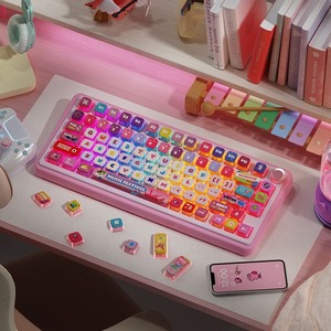 พวงกุญแจสีชมพูบรรยากาศสี่ด้านแวววาวผ่านโปรไฟล์ <span class=keywords><strong>ASA</strong></span> กำหนดสีชุดที่มีสีสัน PBT + PC สีย้อมวัสดุย่อยคีย์120 - Product Image 6